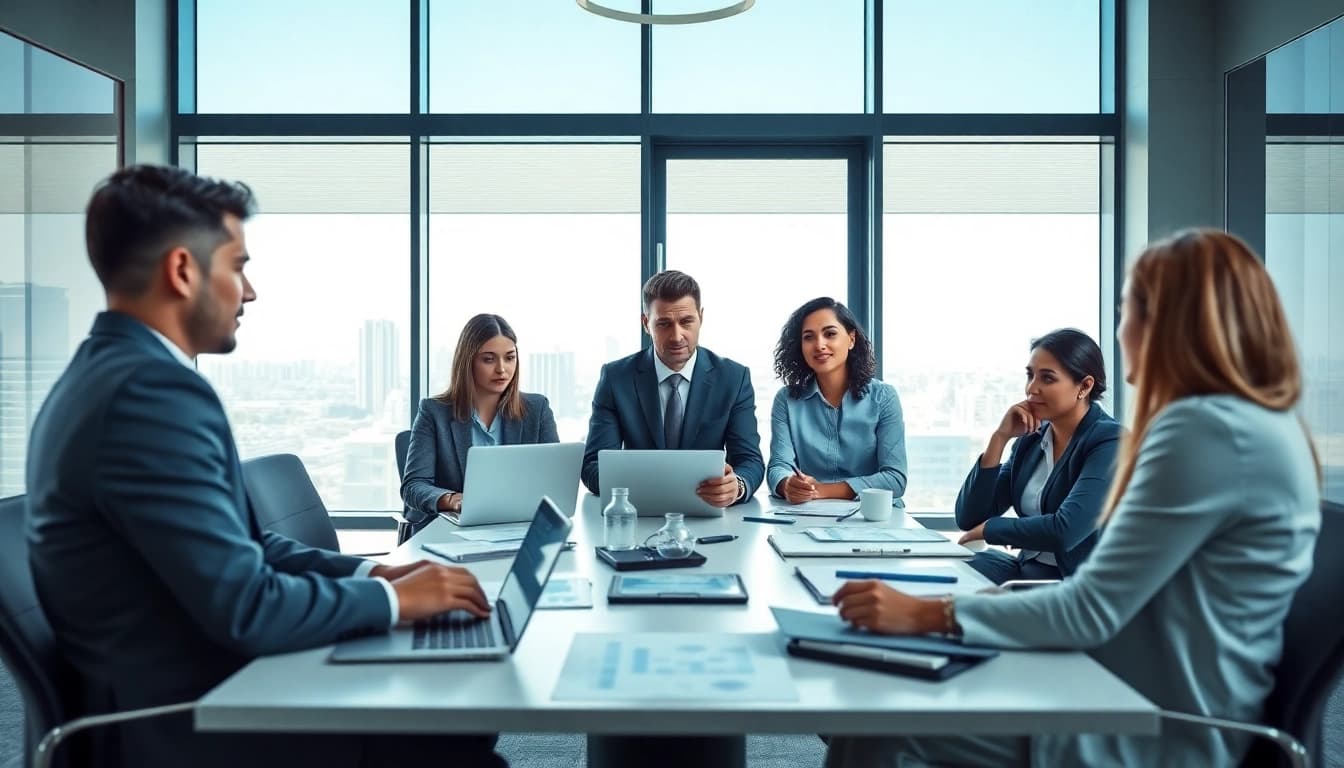 Expert accountants collaborating on Corporate Tax Return Filing in a modern office.