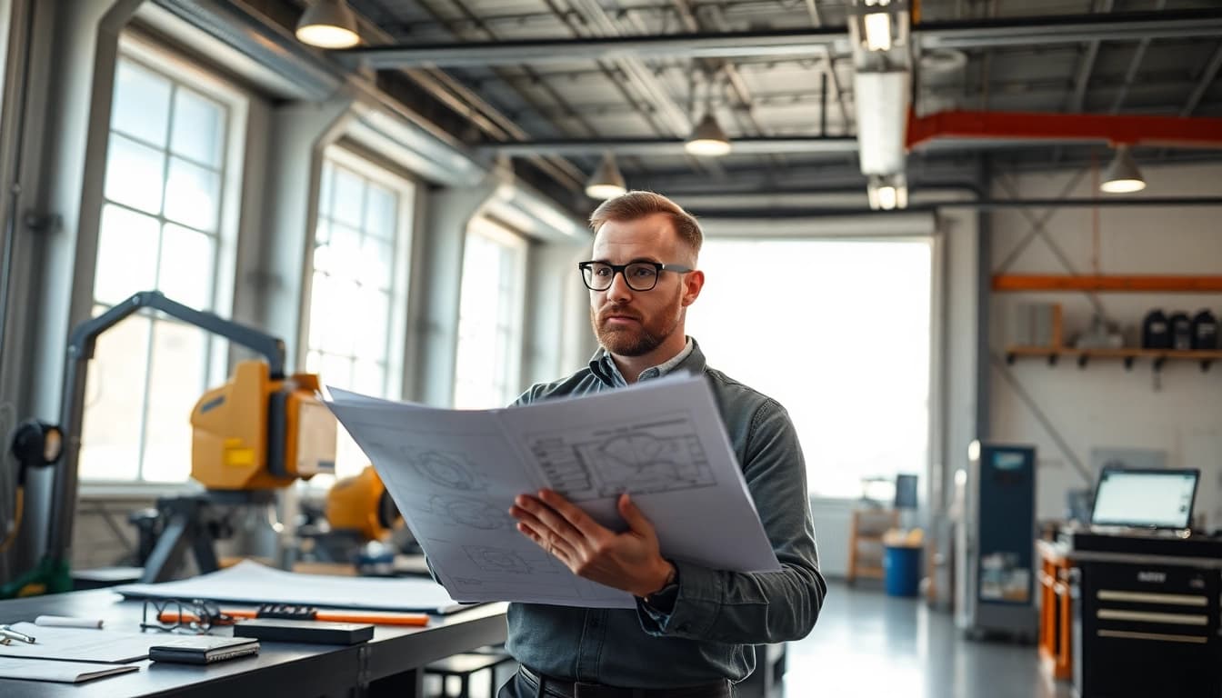 Analyze das 140 specifications in a bright engineering workshop environment.
