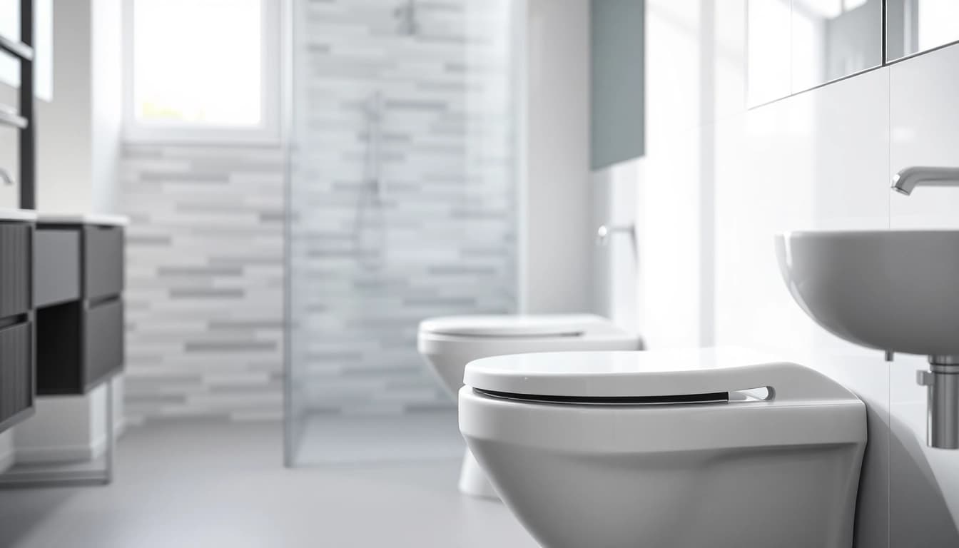 Presentazione elegante del copri wc in un moderno bagno con finiture lucide.