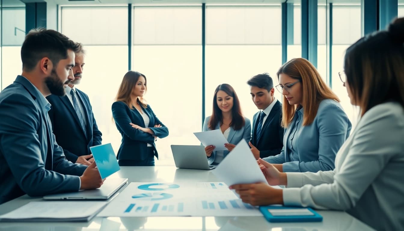 Conducting a Content Gap Analysis in a modern office setting with a diverse team.