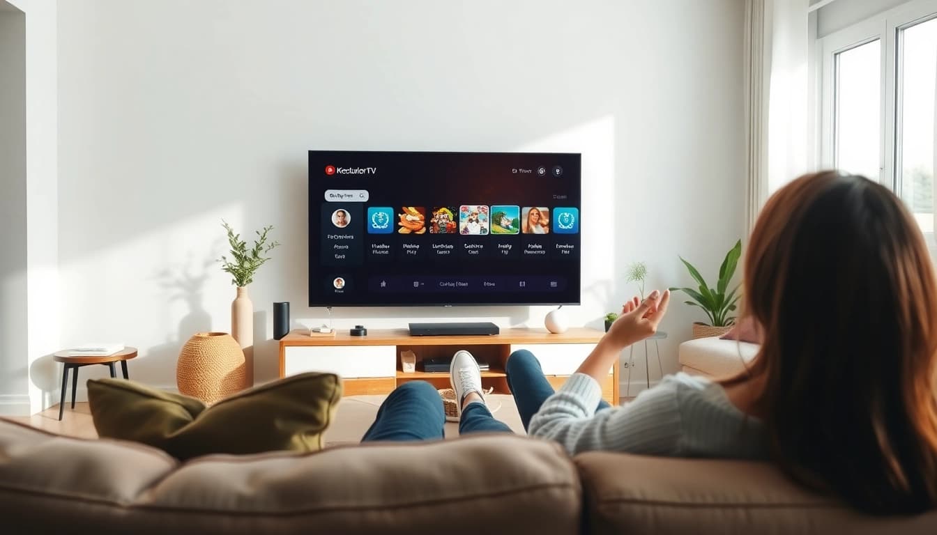 Experience Duplex IPTV seamlessly through a modern TV setup in a cozy living room.