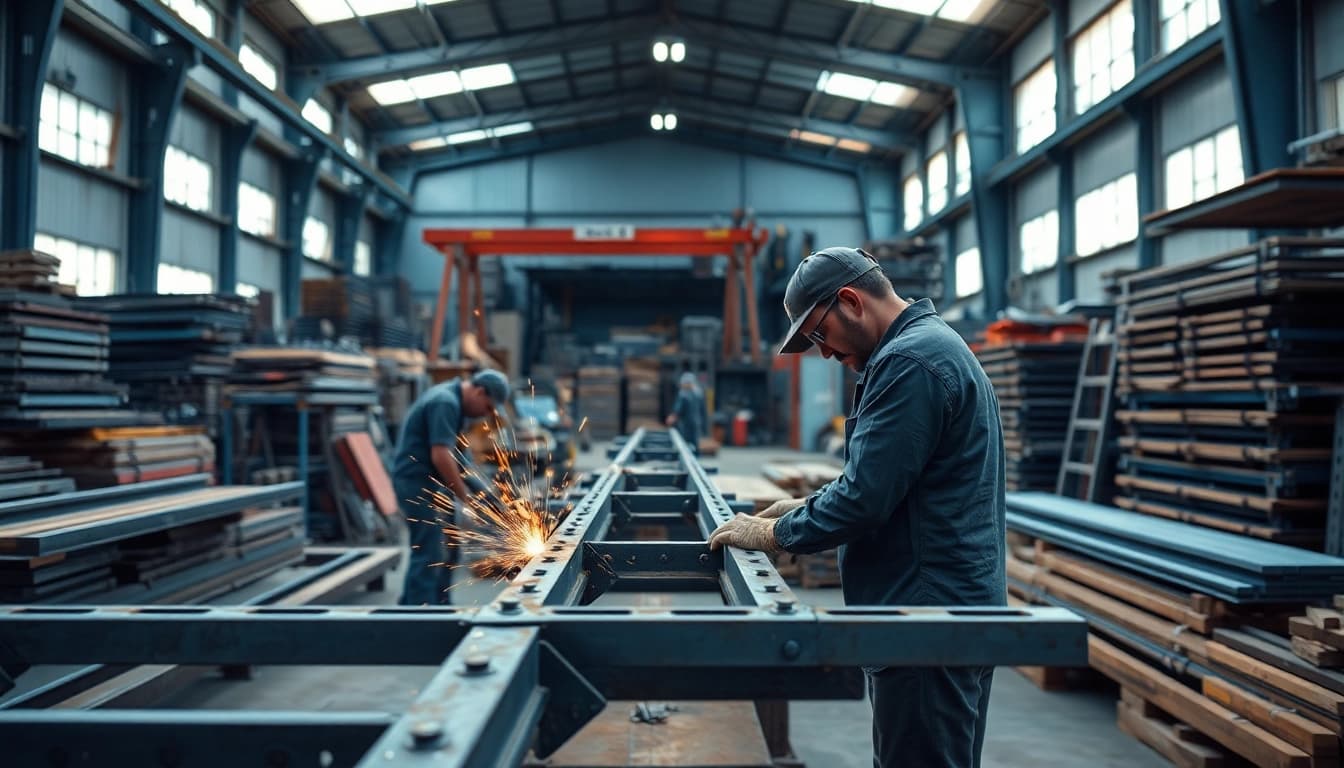 Skilled craftsmen engaged in custom steel fabrication highlighting precision and craftsmanship.