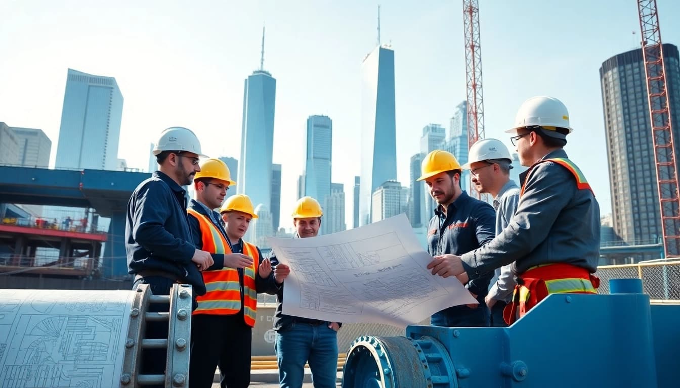 New York City Commercial General Contractor coordinating a construction project with team and machinery.