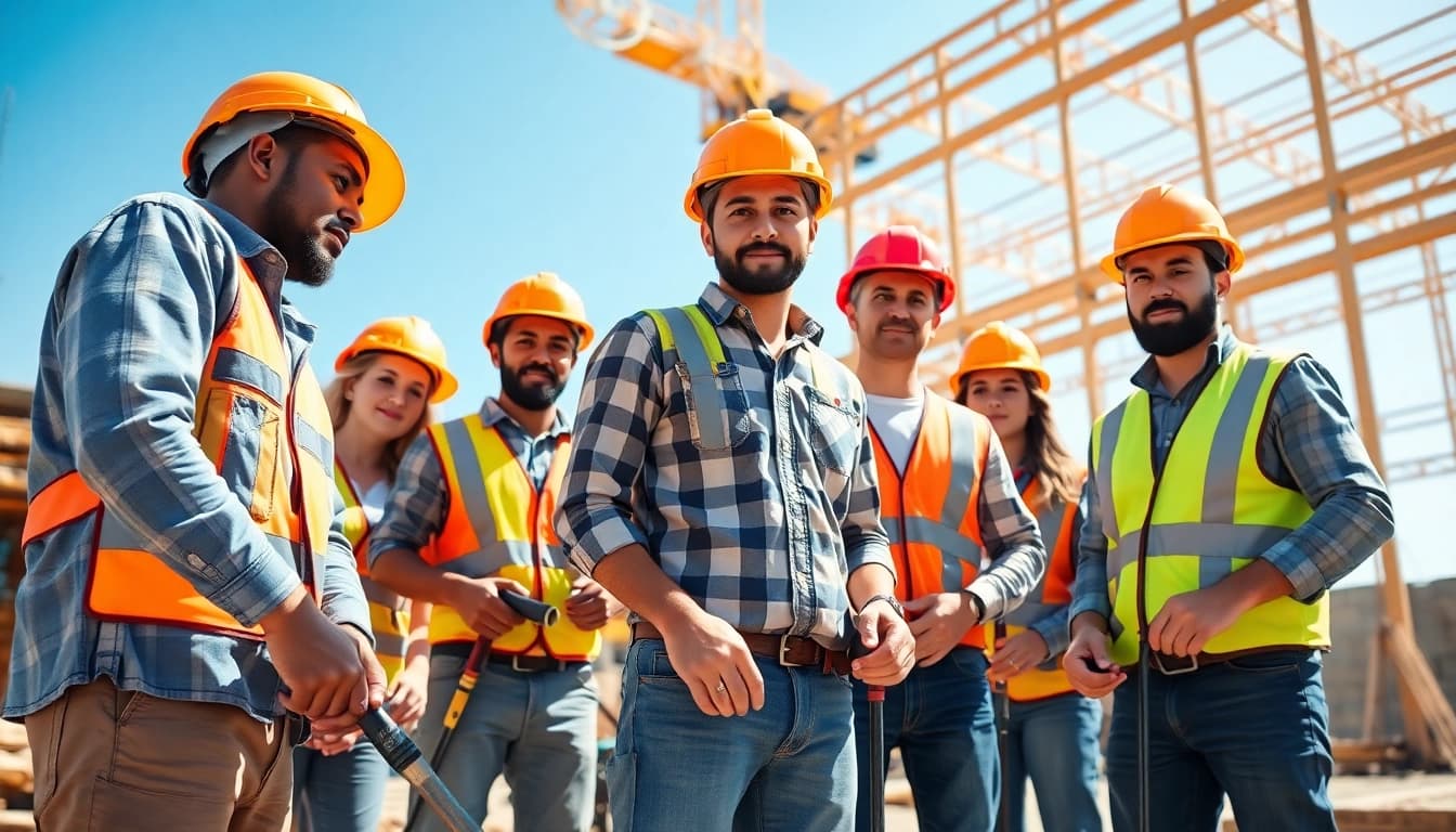 Apprentices engaged in contractor apprenticeship hands-on training at a vibrant job site.
