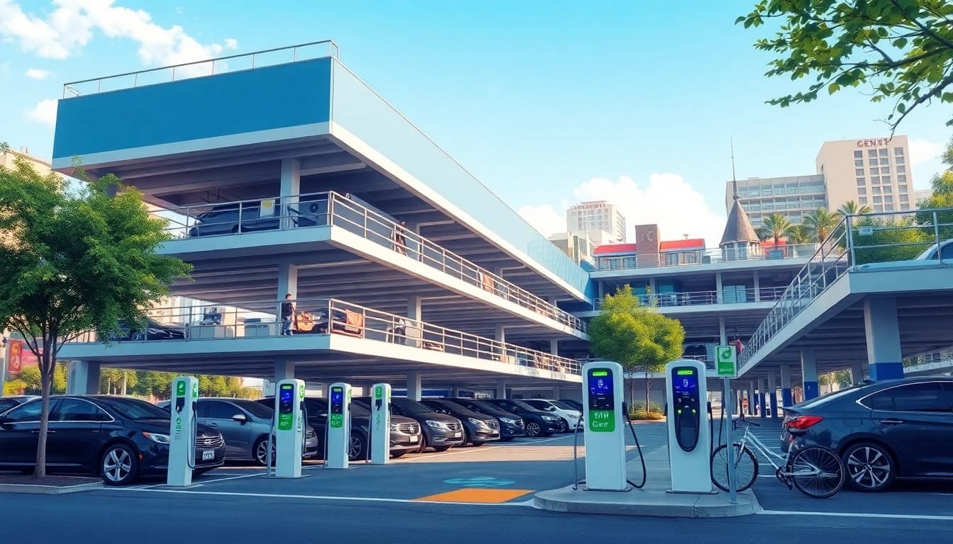 Discover vrr parking in a vibrant urban multi-storey parking facility with electric vehicle charging.