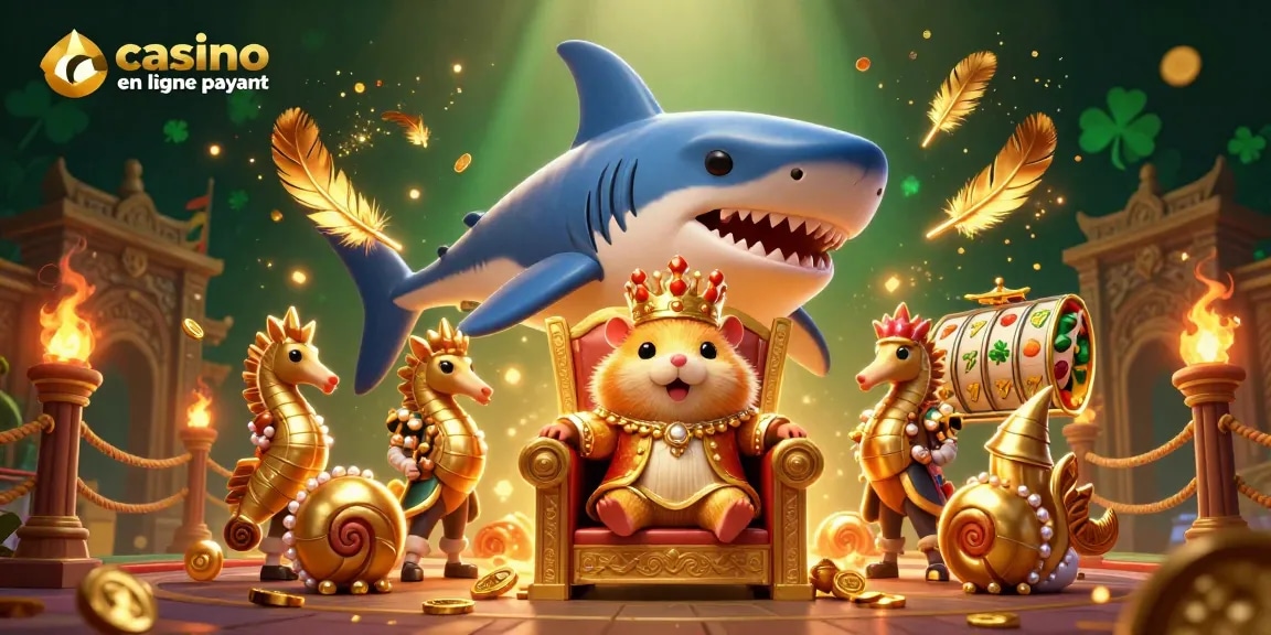 Visualisez un royaume de jeu passionnant avec "casino en ligne le plus payant" et un roi hamster triomphant.