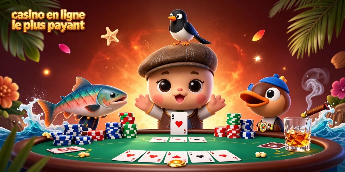 Une image dynamique de "casino en ligne le plus payant" avec des personnages de casino et des éléments de jeu.