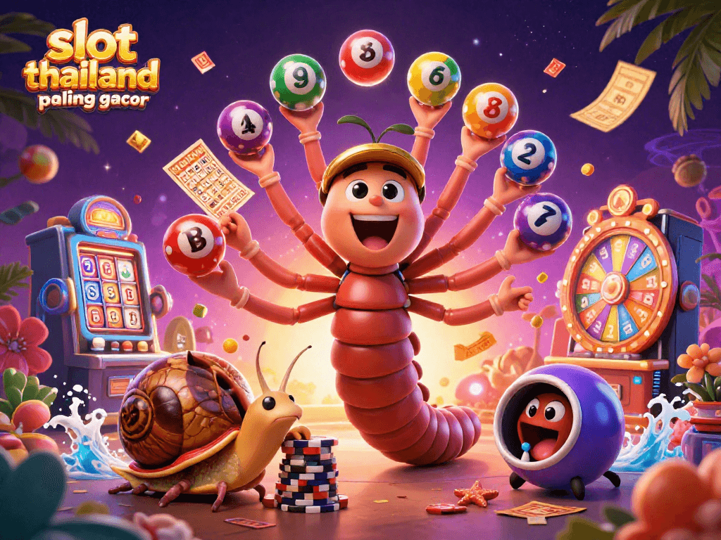 Play exciting slots at slot thailand paling gacor with vibrant characters and games in a dazzling casino illustration.