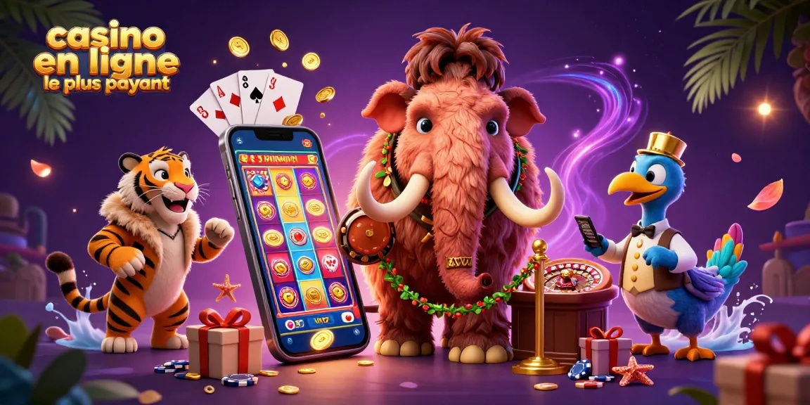 Une illustration de casino en ligne le plus payant avec un mammouth vérifiant les ID à la porte.