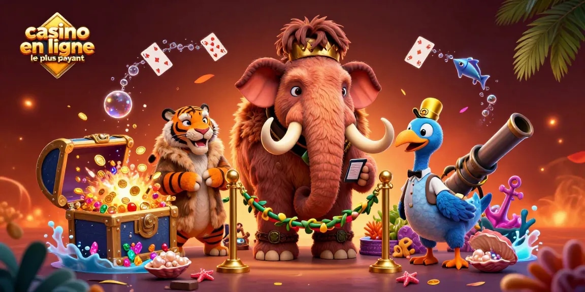 Illustration d'un mammouth bouncer et un tigre VIP promouvant le casino en ligne le plus payant.