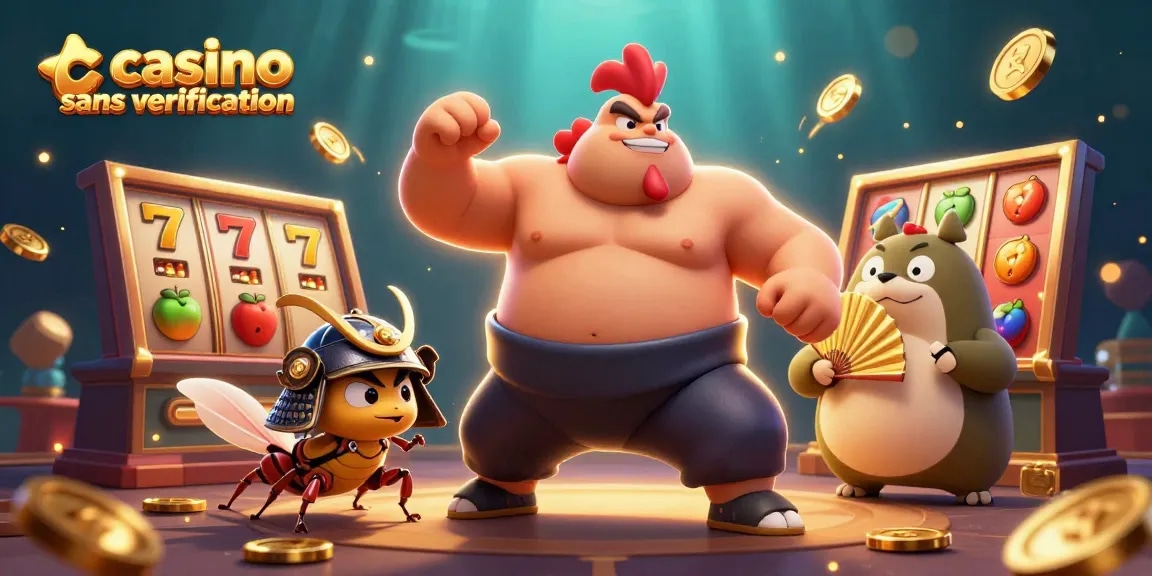 Découvrez les joies du casino sans vérification avec un combat épique entre un coq sumo et un criquet samouraï.