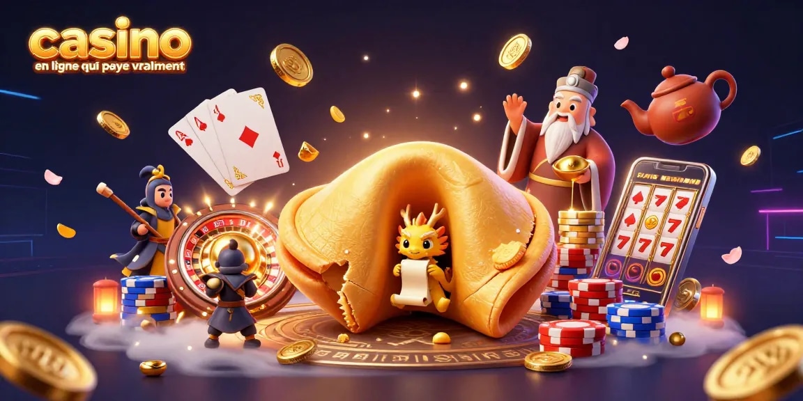 casino en ligne qui paye vraiment : illustrations étonnantes d'un cookie de fortune et d'éléments de casino