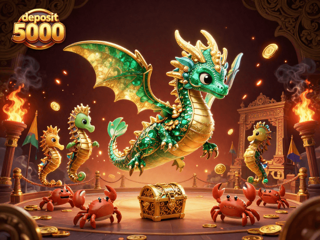 Engage in thrilling gameplay with deposit 5000 and vibrant casino elements in an epic sea dragon scene.