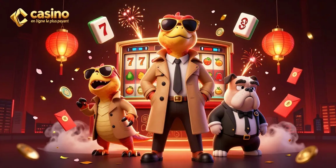 Des raptors déguisés tentent d'entrer dans un casino en ligne le plus payant, entourés d'éléments de jeu dynamiques.