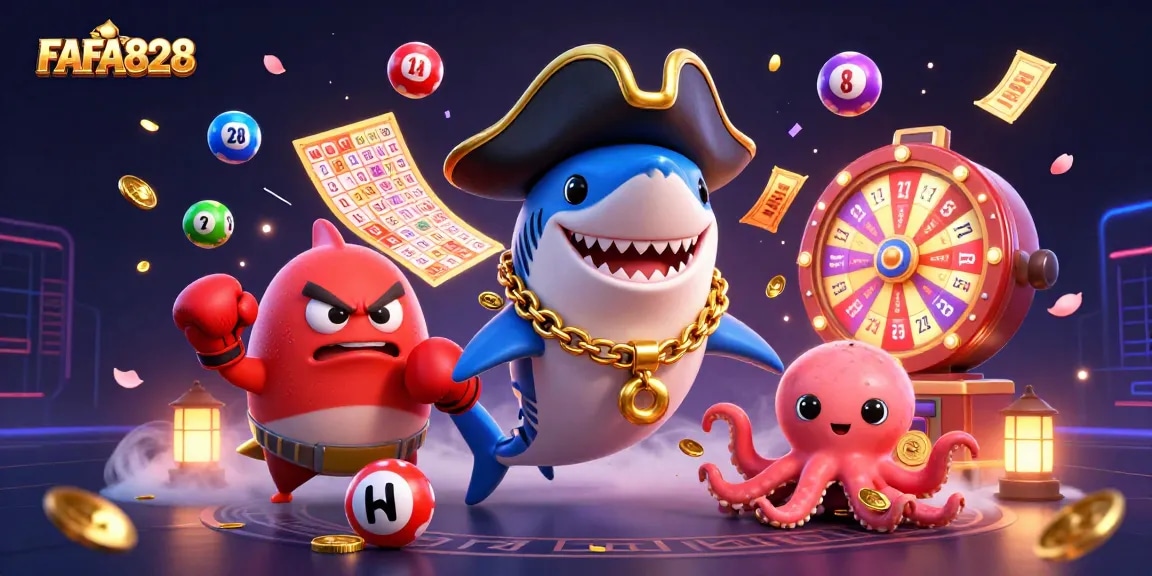 Experience dazzling wins with FAFA828 through this vibrant lottery-themed 3D illustration.
