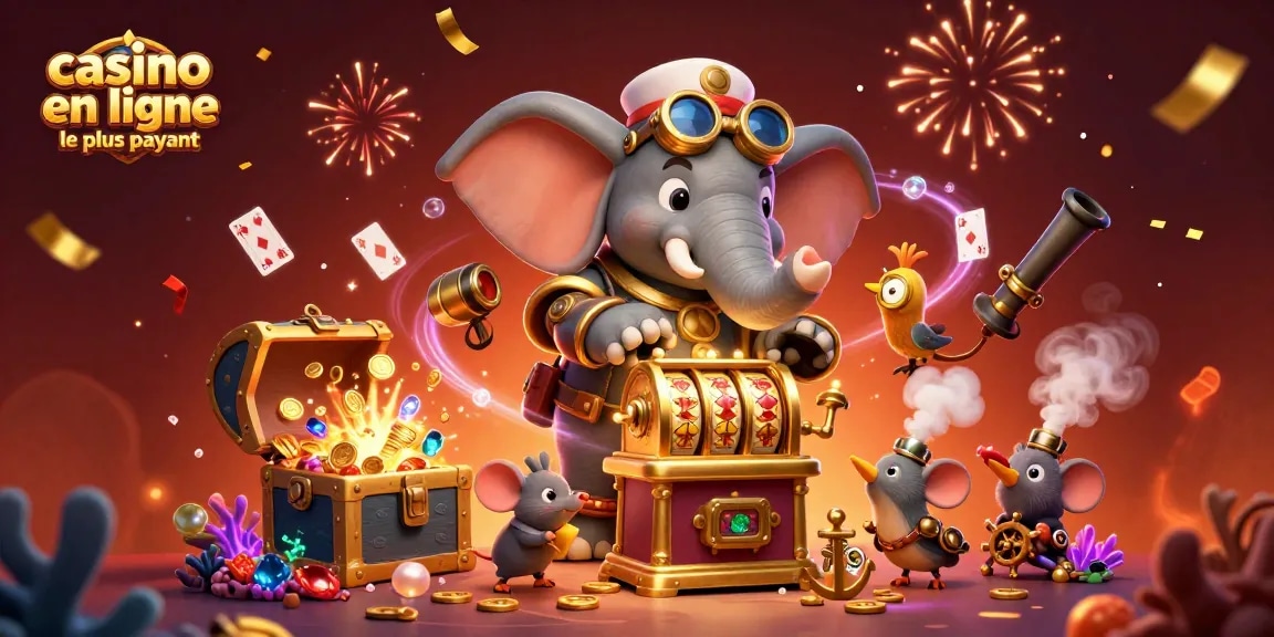 Illustration actionnable de casino en ligne le plus payant avec des personnages animés et des éléments de jeux riches.