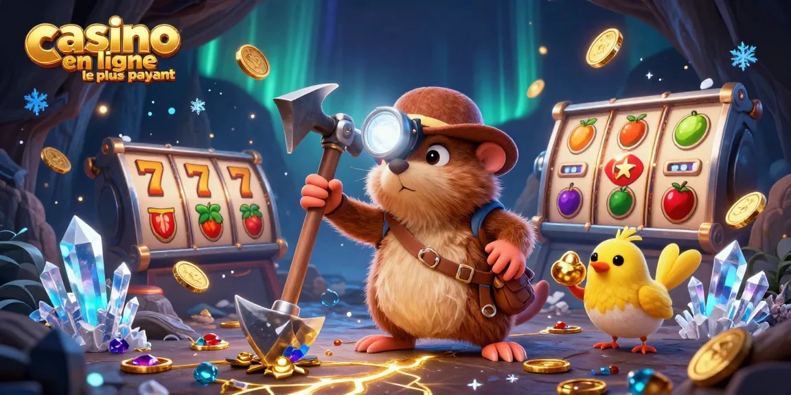 Illustration dynamique d'un taupier chercheur de trésors et d'un canari dans une scène de casino en ligne le plus payant.