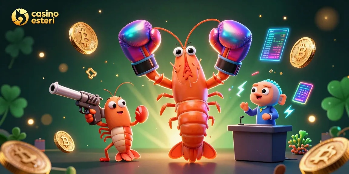 Immagine di una scena di casinò online esteri con granchio mantide e simboli di criptovalute