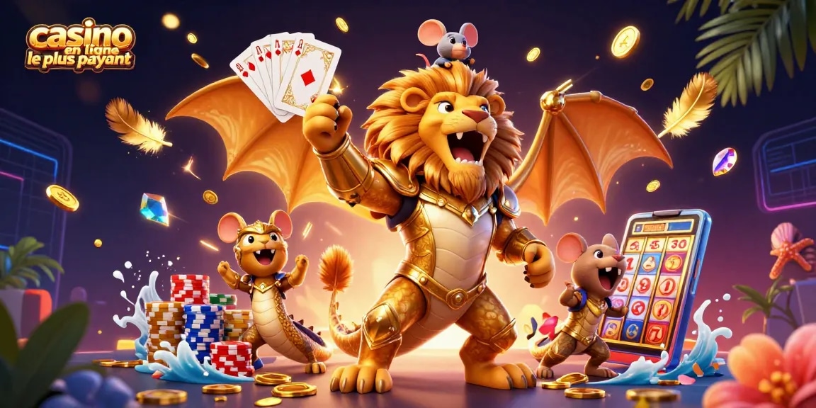 Illustration dynamique de casino en ligne le plus payant avec une chimère et des éléments de jeu captivants.