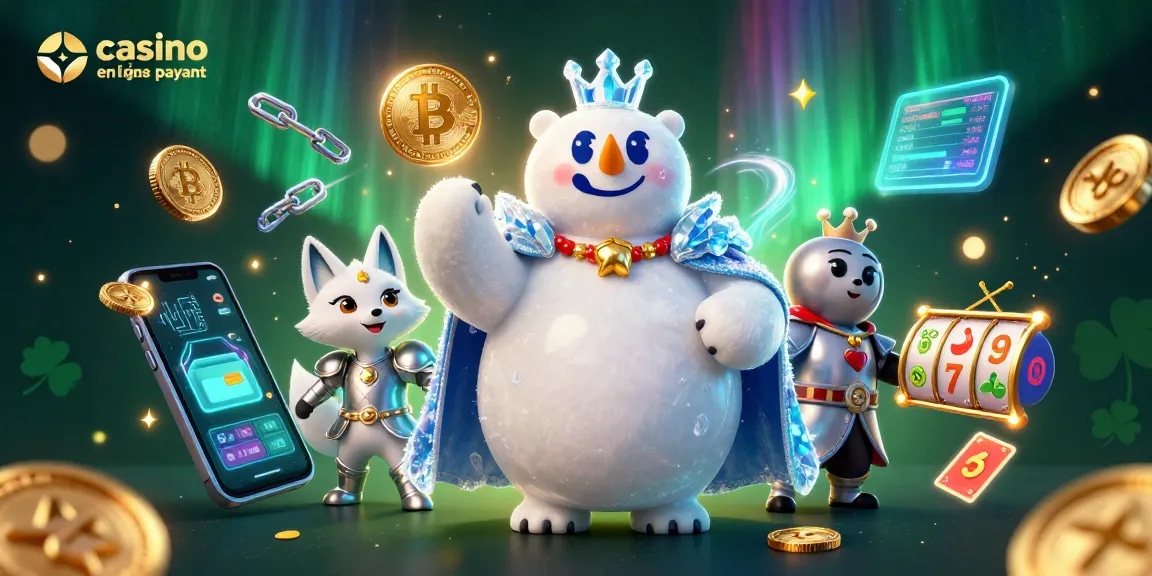 Casino en ligne le plus payant, une illustration 3D captivante mettant en avant un roi polaire et un renard dans un monde de jackpot.