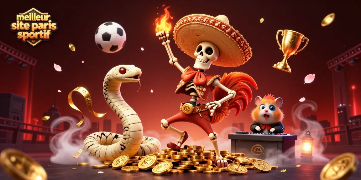 Illustration dynamique sur le meilleur site de paris sportif avec un roi mariachi dansant parmi des éléments de paris sportifs.