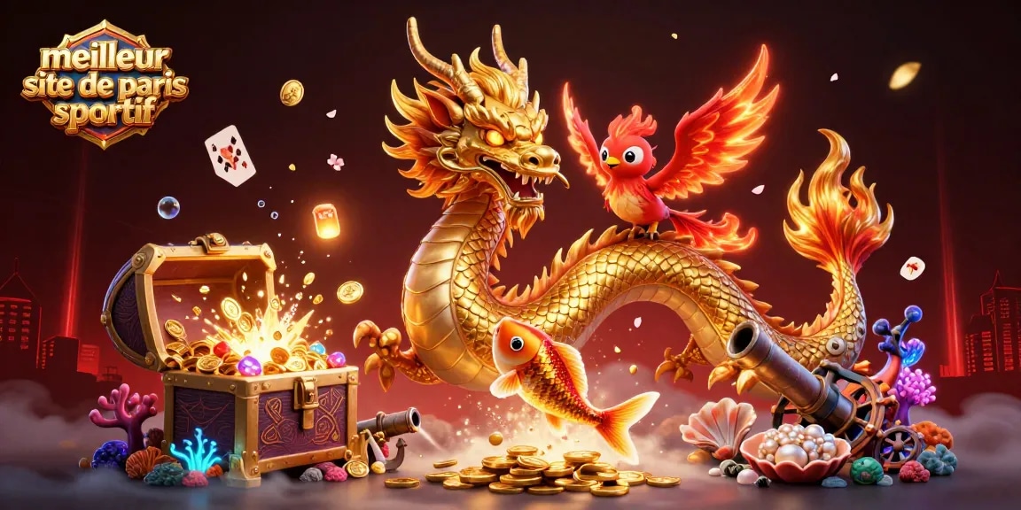 Vivez l'expérience du meilleur site de paris sportif avec une illustration captivante de dragon et phénix.