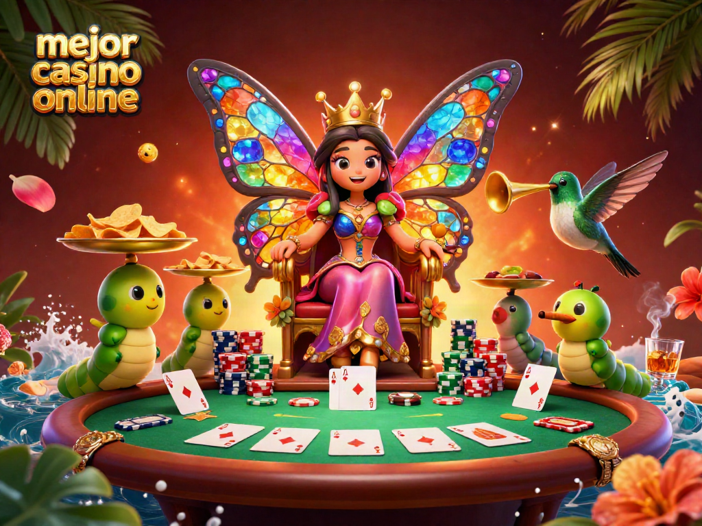 Juega en el mejor casino online y gana con la reina mariposa en un vibrante escenario de casino.