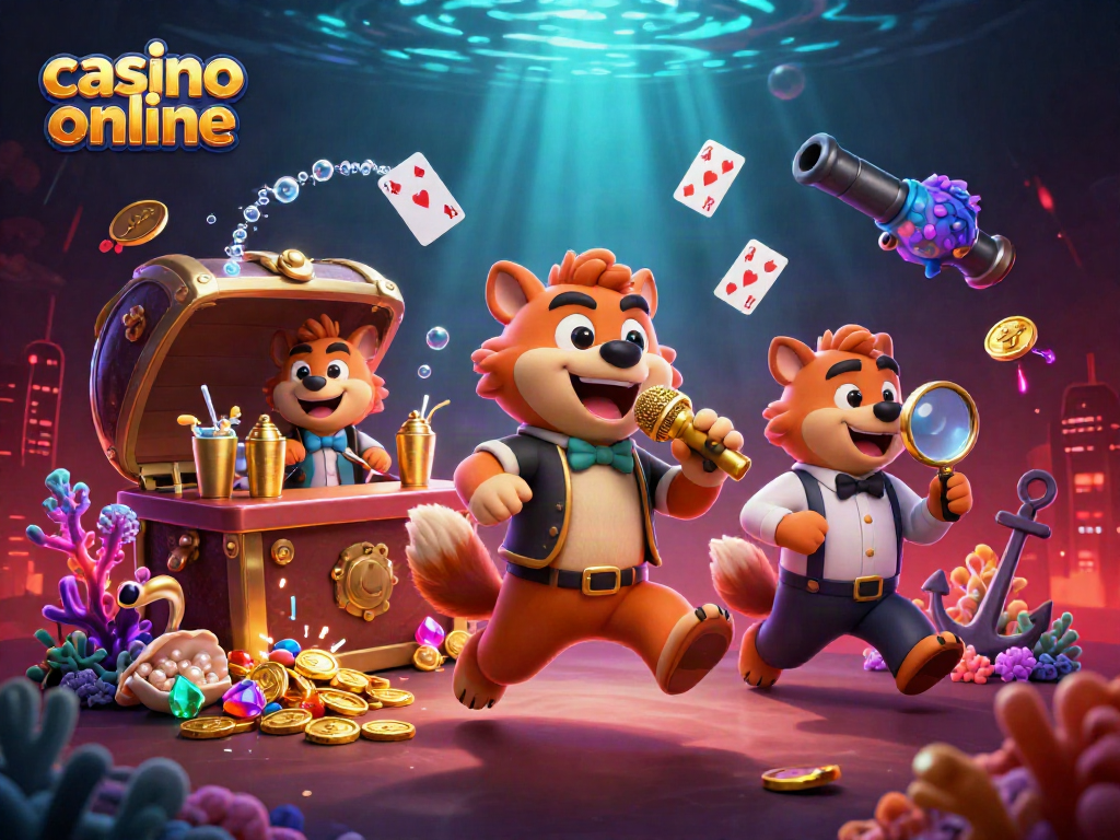 Gioca nei migliori casino online con un'illustrazione divertente di un club comico con zebra e giochi sottomarini.