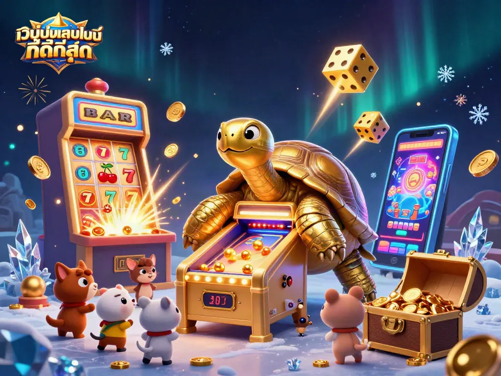 เล่นเกมที่เว็บพนันออนไลน์ ที่ดีที่สุด โดยมีเต่าทองคำและสล็อตที่มีแสงระเบิดเต็มไปหมด