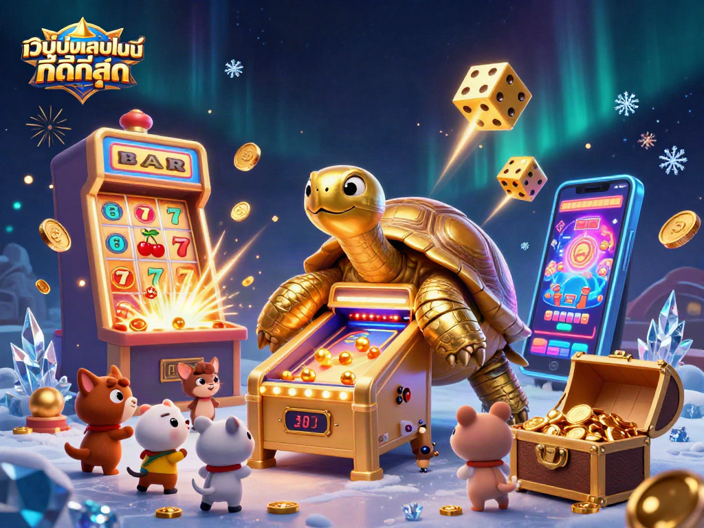 เล่นเกมที่เว็บพนันออนไลน์ ที่ดีที่สุด โดยมีเต่าทองคำและสล็อตที่มีแสงระเบิดเต็มไปหมด