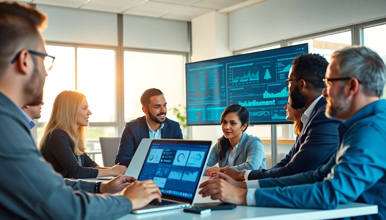 Teams utilizing enterprise assistant software to enhance productivity in a collaborative office.