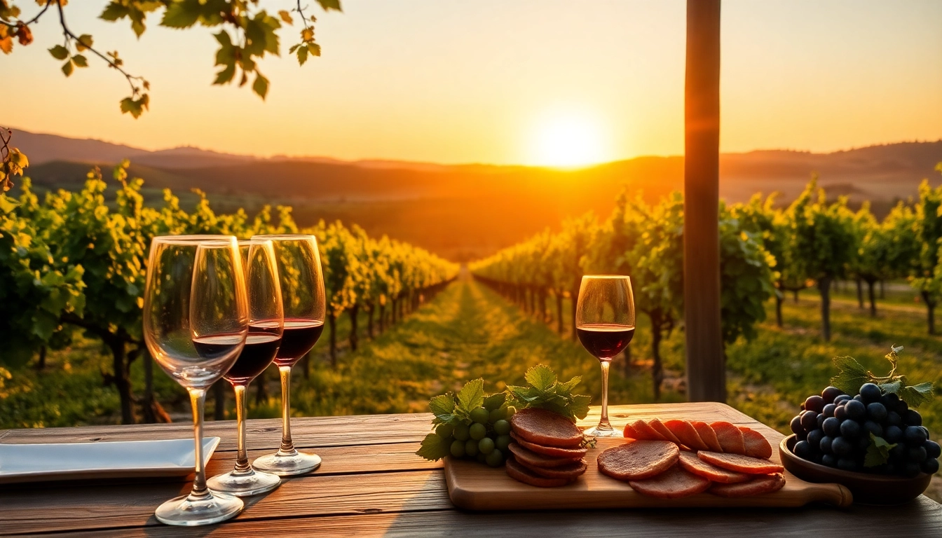 Experience the beauty of clarksburg wineries with a scenic vineyard under a vibrant sunset.