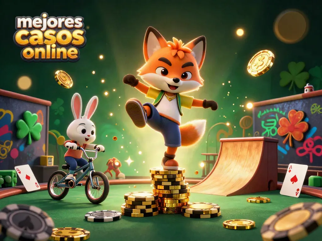 Juega y gana en los mejores casinos online con esta ilustración animada llena de detalles y acción.