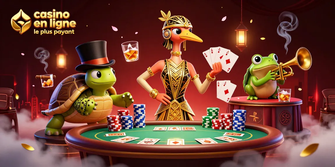 Plongez dans l'univers du casino en ligne le plus payant avec une illustration vibrante mettant en scène des personnages animés et des éléments de jeu.