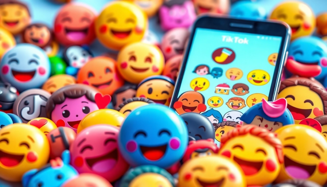 Explore vibrant TikTok emojis arranged artistically in a dynamic social media background.