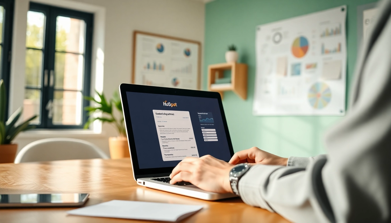 Crafting a hubspot marketing email in a bright workspace with charts and notes.