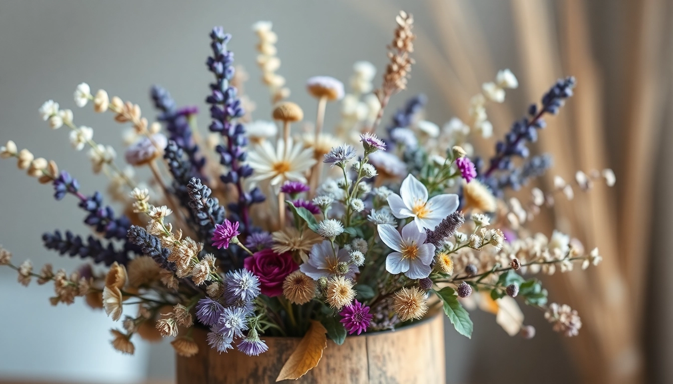 Enhance your decor with beautiful dried blooms in a rustic wooden vase.