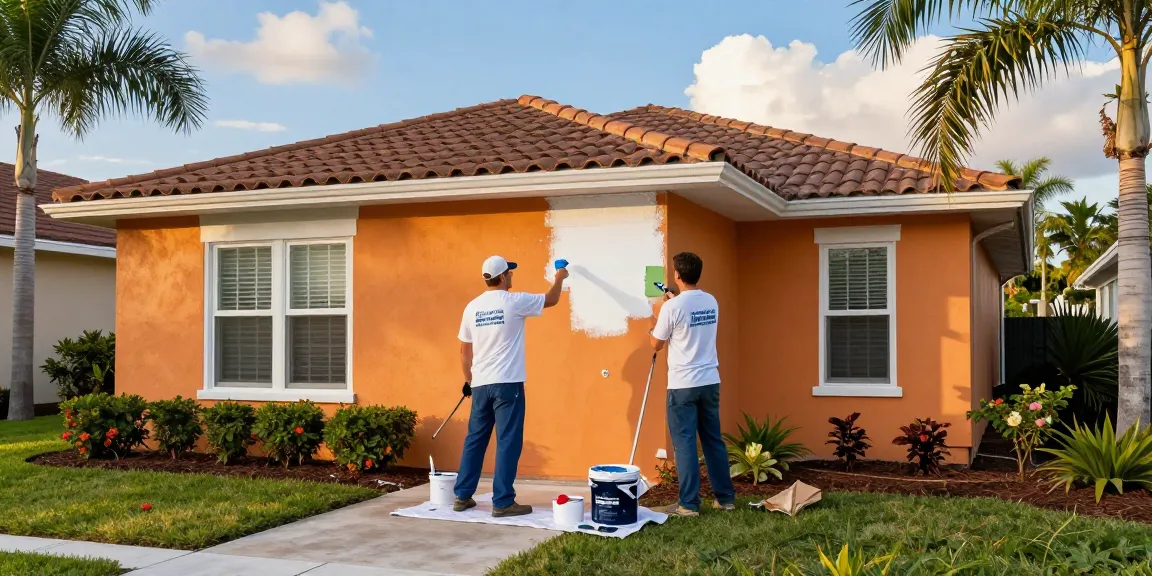 Painters in Sarasota County FL expertly painting a charming residential exterior in vibrant colors.