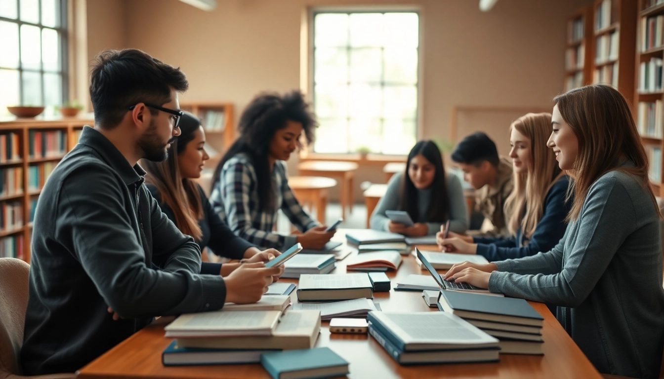 Dynamic study group collaborating in the exam assistance industry with engaging strategies.