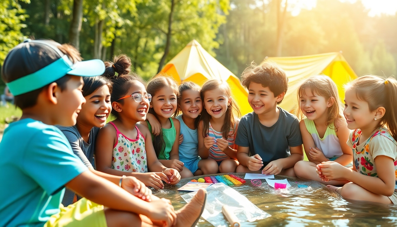 Children enjoying a summer youth camp experience with outdoor activities and laughter.