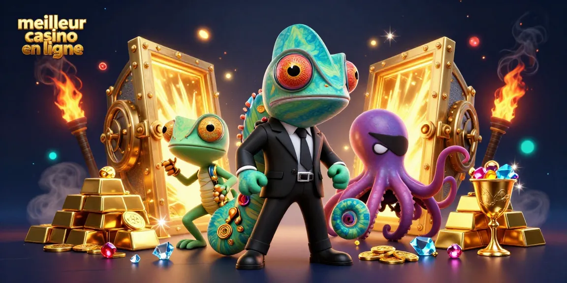 Le meilleur casino en ligne avec un caméléon agent secret, un gecko avec gadgets dorés, et une pieuvre dans une ambiance riche en trésors.