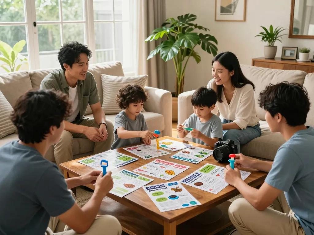 Pest control tips discussion in a cozy home environment with family activities and DIY solutions.