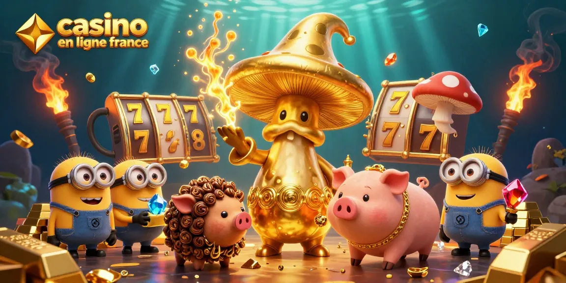 Illustration captivante d'un casino en ligne France, mettant en valeur un sorcier doré et des trésors lumineux.