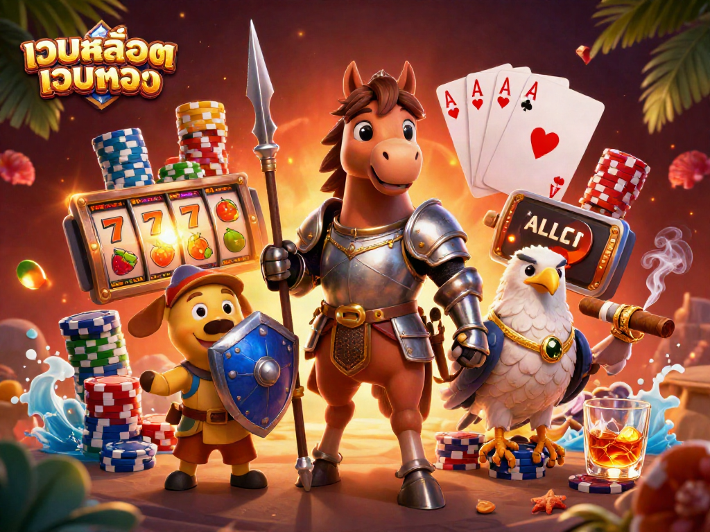 สัญลักษณ์เว็บสล็อตเว็บตรง พร้อมนักรบมิดเดิลที่จัดเต็มกับเกมและรางวัล