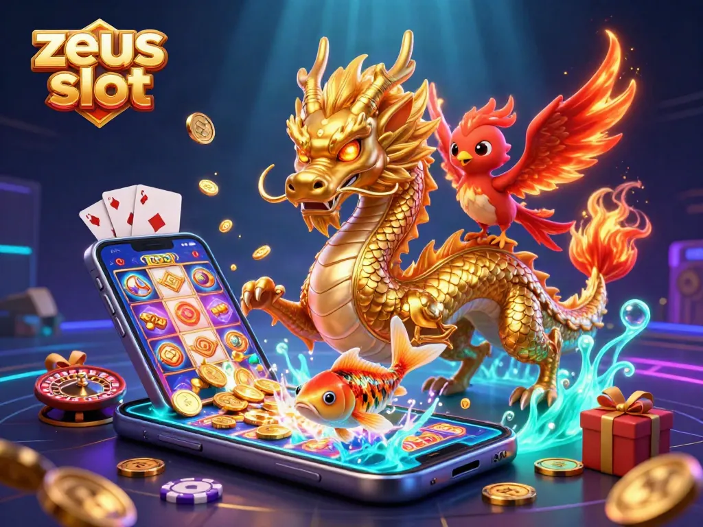 Spin the zeus slot for thrilling wins with a dynamic scene of dragons and neon casino elements