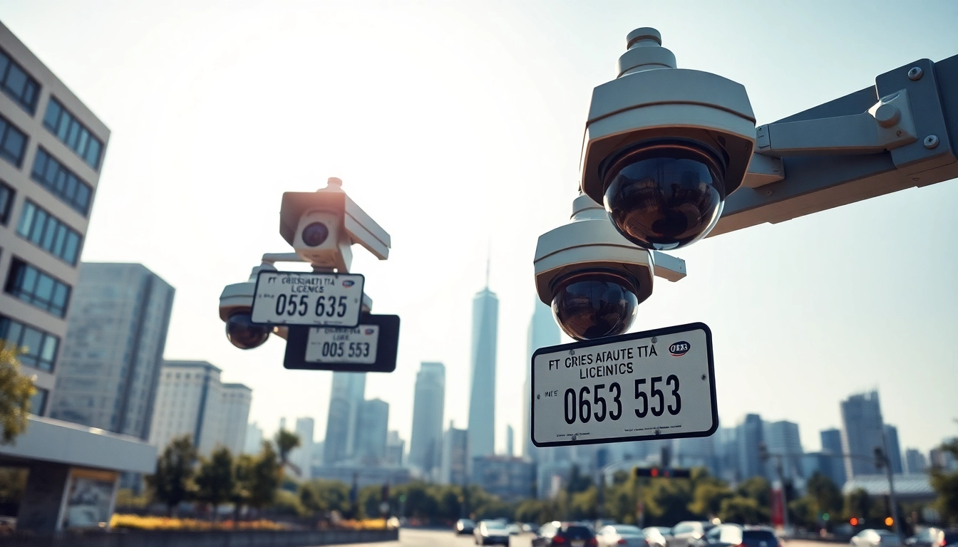 Implementing automatic license plate recognition technology in a busy urban setting with modern cameras.