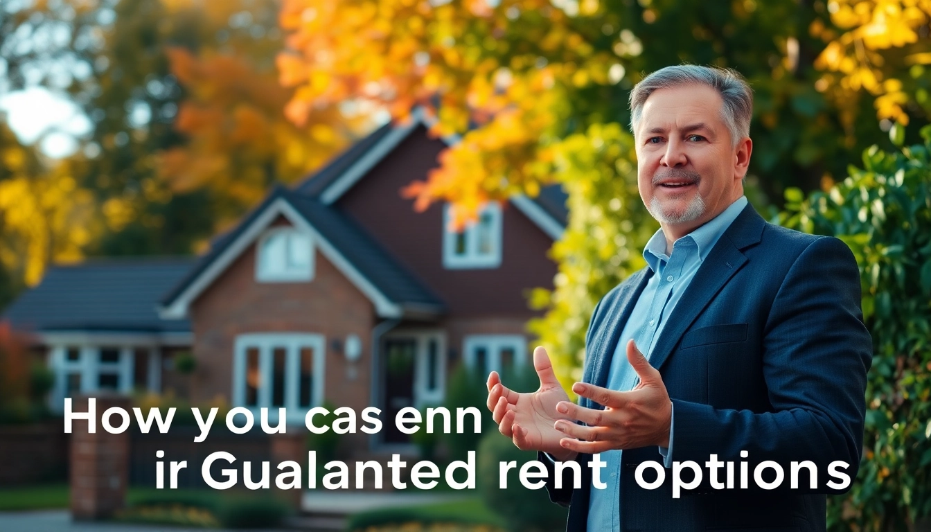 Highlighting guaranteed rent in Amersham, a professional agent showcases properties in a serene outdoor setting.