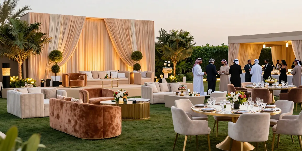 Stunning outdoor event furniture rental setup for a luxurious gathering in Saudi Arabia