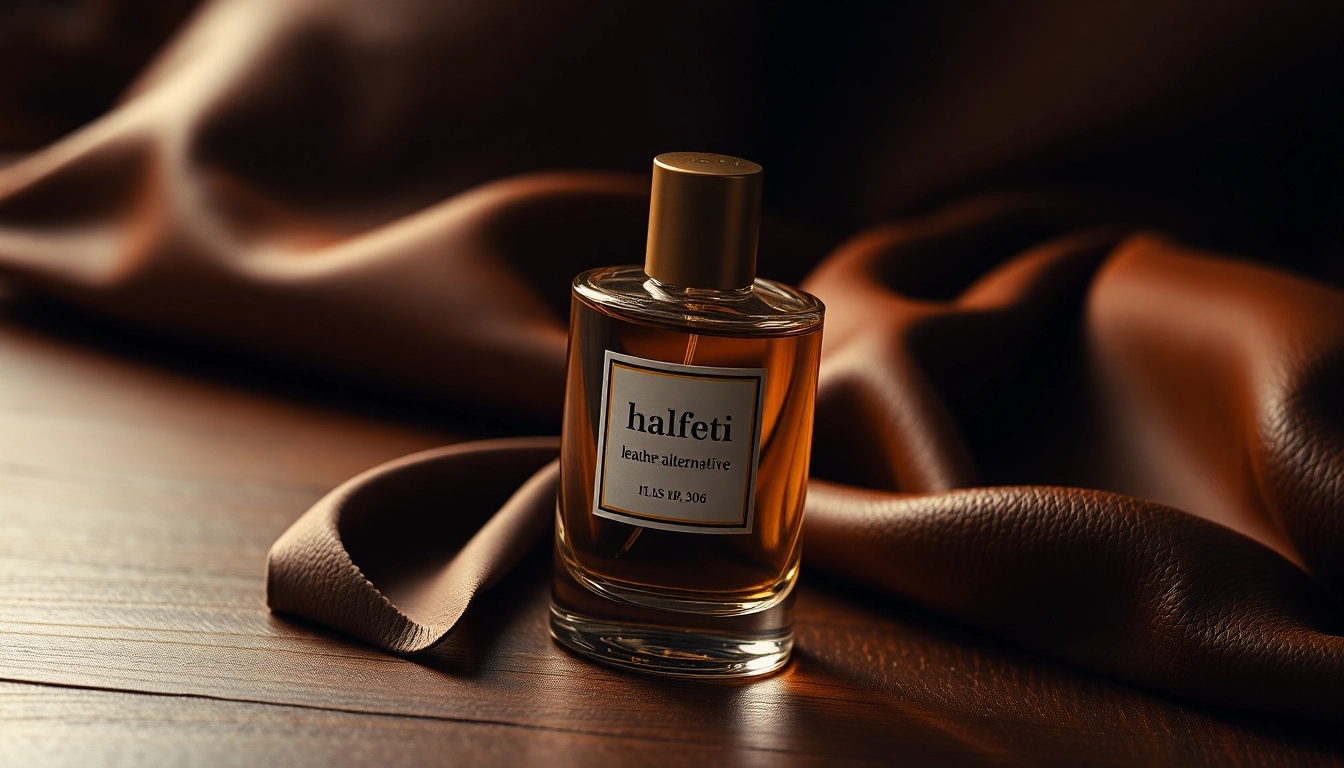 Explore the allure of Halfeti leather alternative with a luxurious fragrance bottle featuring warm tones.