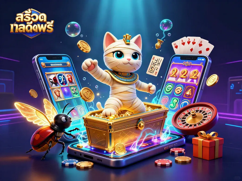 เล่นสล็อตฟรีด้วย สล็อตเครดิตฟรี ภาพการ์ตูน 3D แสดงเกมสล็อตใหม่ในบรรยากาศคาสิโนลึกลับ